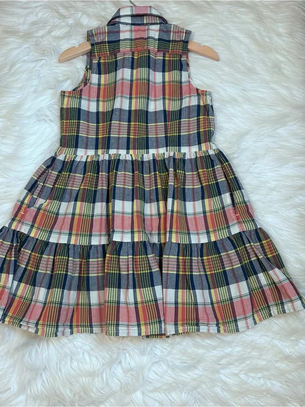 Polo Ralph Lauren Tiered Shirt Madras Plaid Dress Girls Size 5 Button Front Logo